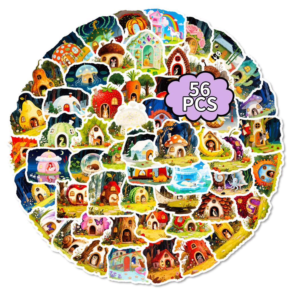 56 Fairy Tale Wind Forest Animal Hut Graffiti Stickers Cute Cartoon Decorative Stickers