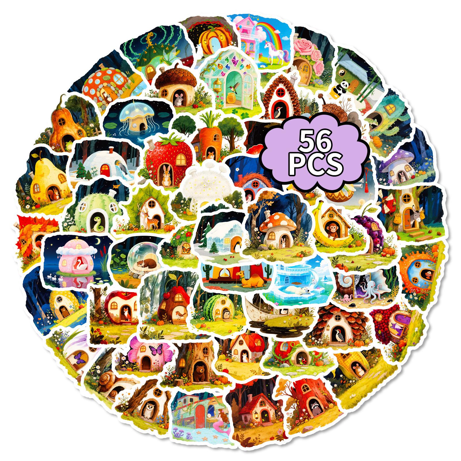 56 Fairy Tale Wind Forest Animal Hut Graffiti Stickers Cute Cartoon Decorative Stickers