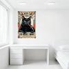 Vintage Black Cat with Cigar Tin Sign, Radial Red White Blue Stripes, 'BLACK CAT' 'I DO WHAT I WANT' Text, Weathered Metal Sign
