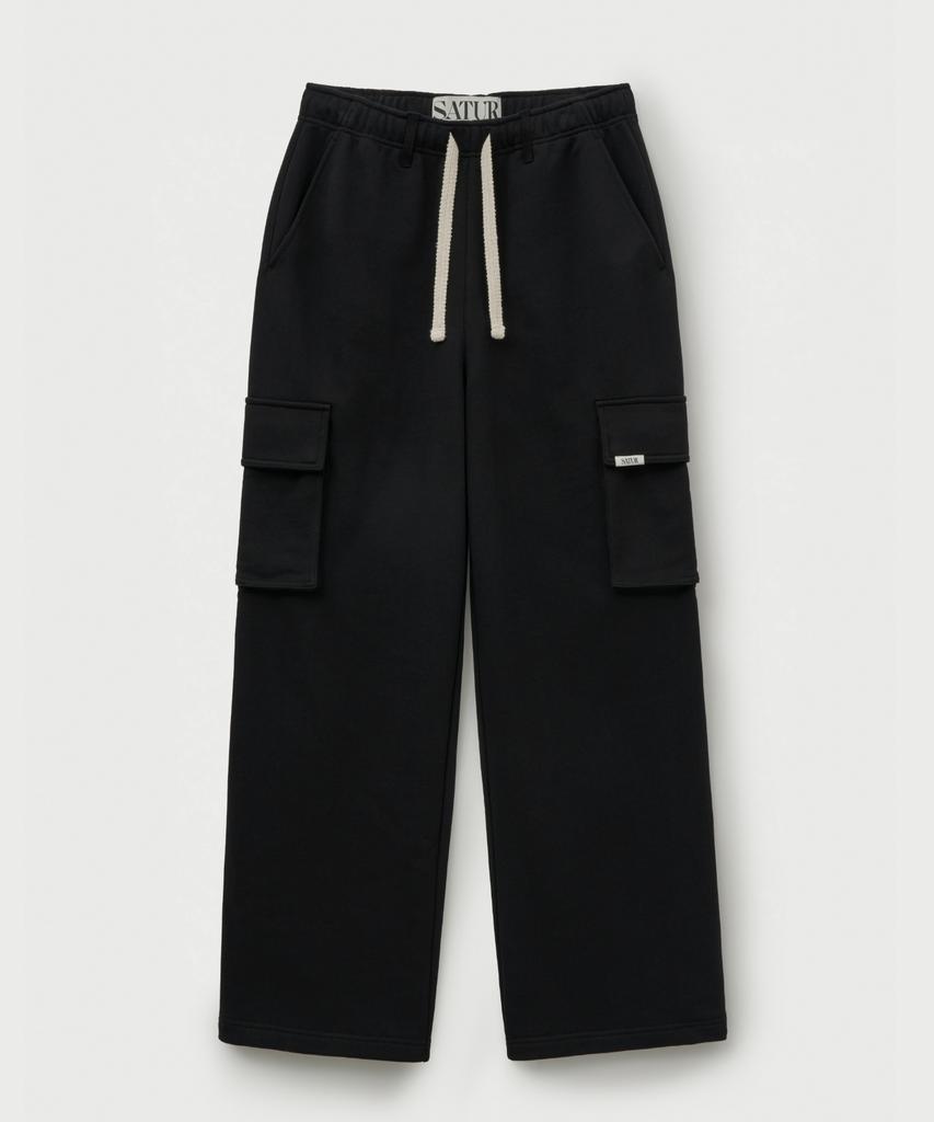 Seteo Cargo Wide Sweatpants Black