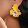 Colorful Drip Oil Metal Fabric Flower Stud Earrings for Women Girls Vintage Exaggerated Drop Earrings Vacation Jewelry Wholesale