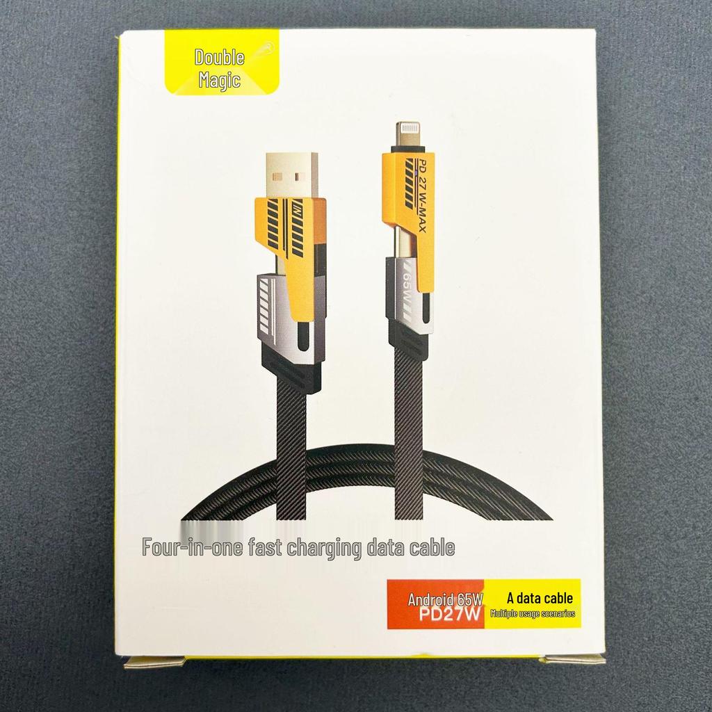 65W 4-in-1 Fast Charging Cable for Huawei, Android, Apple, and Laptops.