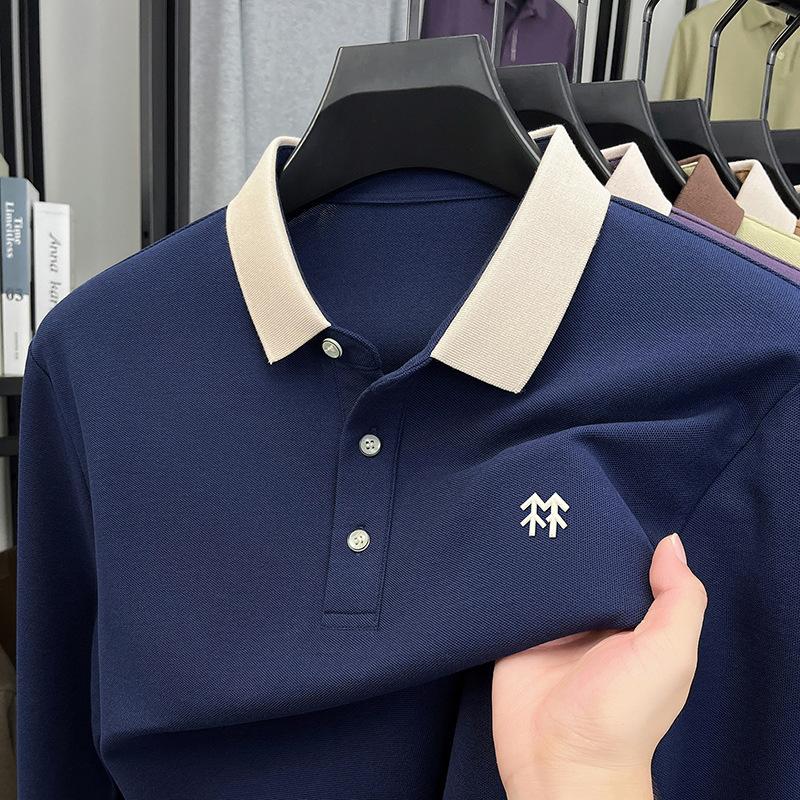 Men s Long Sleevepolo T-Shirt Printed Business Casual Loose Fit Top M