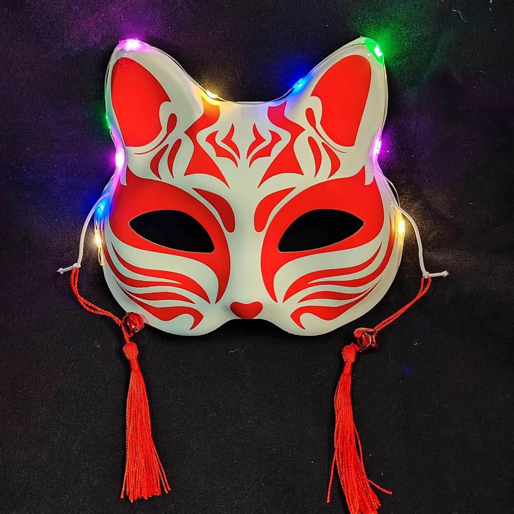 Luminous Cat Fox Mask - Hand-Painted Japanese Style Halloween Party Cosplay for Women