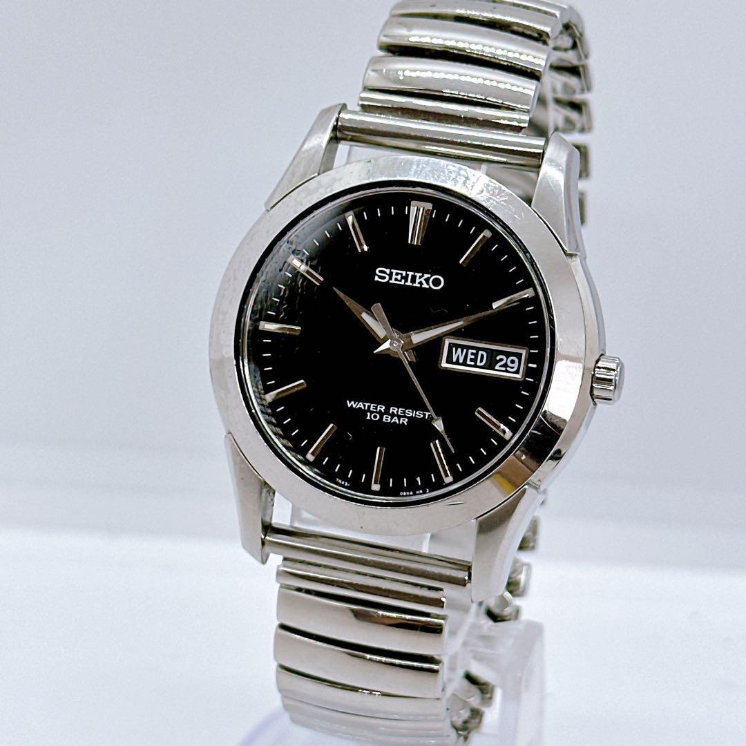 Seiko Men s Watch Quartz Day Date Black New Battery Operation Confirmed