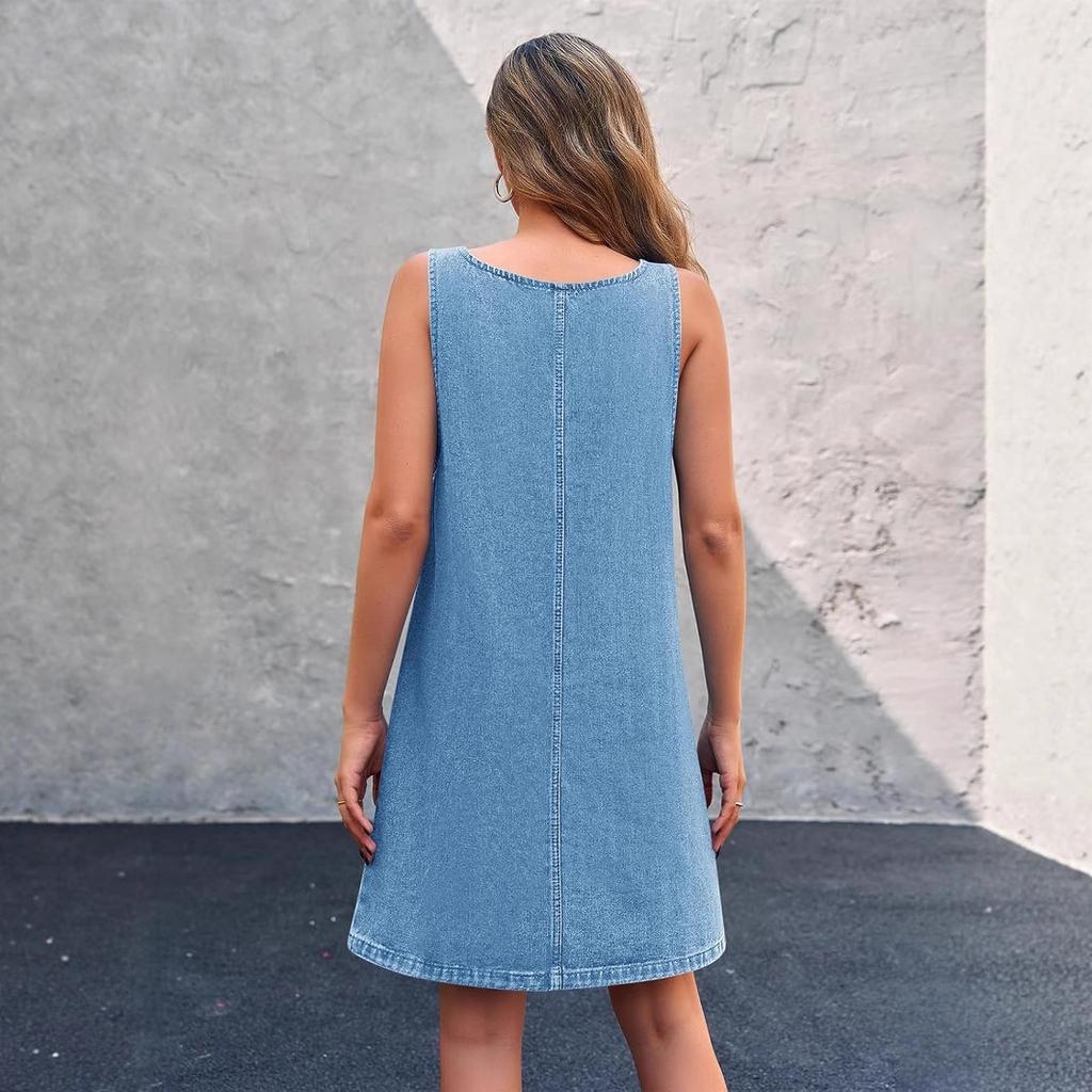 Trendy Women's Sleeveless Overall Dress, Adjustable Strap A-line Denim Dress, Casual Loose Fit Dress for Daily Wear & Weekends