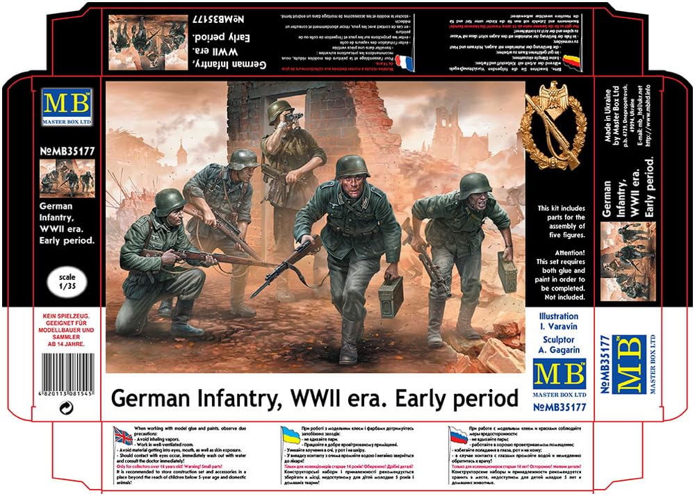 Master Box 1/35 Scale World War II German Infantry (5 Figures) in Early War Uniforms Plastic Model Kit MB35177