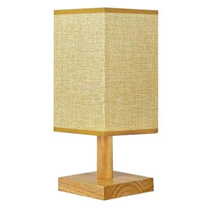 Retro Bedroom Table Lamp Natural Wood Bedside Lamp Decorative Night Light Square Fabric Lampshade USB Plug and Play for