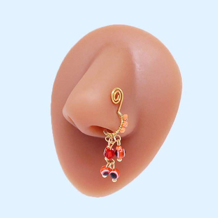 European & American Irregular Crushed Stone Nose Stud with Colorful Eyes & Five-Star Pendant