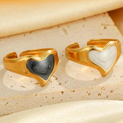 Elegant Heart Enamel Drip Stainless Steel Adjustable Ring - Fashionable, Non-Fading Jewelry for Women