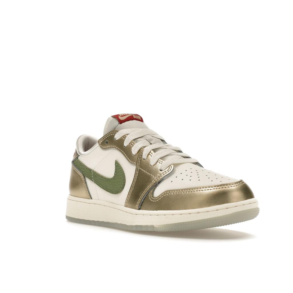 Air Jordan 1 Retro Low OG GS Drakens år Barn Sneakers Guld Segel Oljegrön FQ6593-100