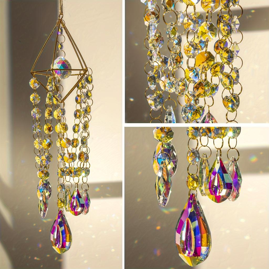 Crystal Suncatchers Hanging Wind Chime Style Garden Suncatcher Rainbow Maker Handmade Gold Plated Suncatcher