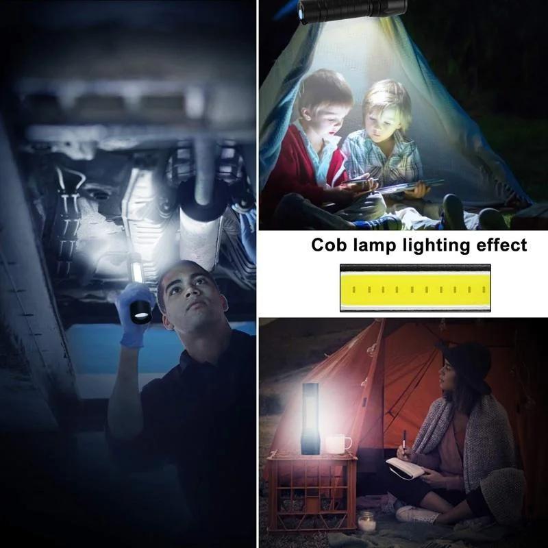 Mini Rechargeable LED Flashlight COB+XPE Portable Torch Camping Lantern Zoomable Focus Light Tactical Flashlight with Pen Clip