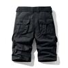Men's Solid Color Work Pants, Cotton Six Quarter Pants, Retro Washed Multi Pocket Straight Leg Work Pants