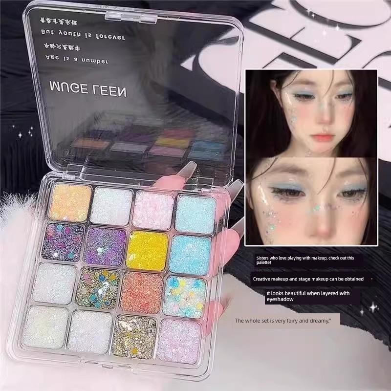 Music Festival Sparkle! 16-Color Gel Eyeshadow Palette, Sparkling Fine Glitter, Ultra-Shimmer Eye Makeup, Stage Makeup for Women, 2026 New Model