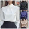 Women's Satin Shirt with Stand Up Collar and Pleated Long Sleeved Top, Elegant and Slimming Shirt for Commuting In The Workplace