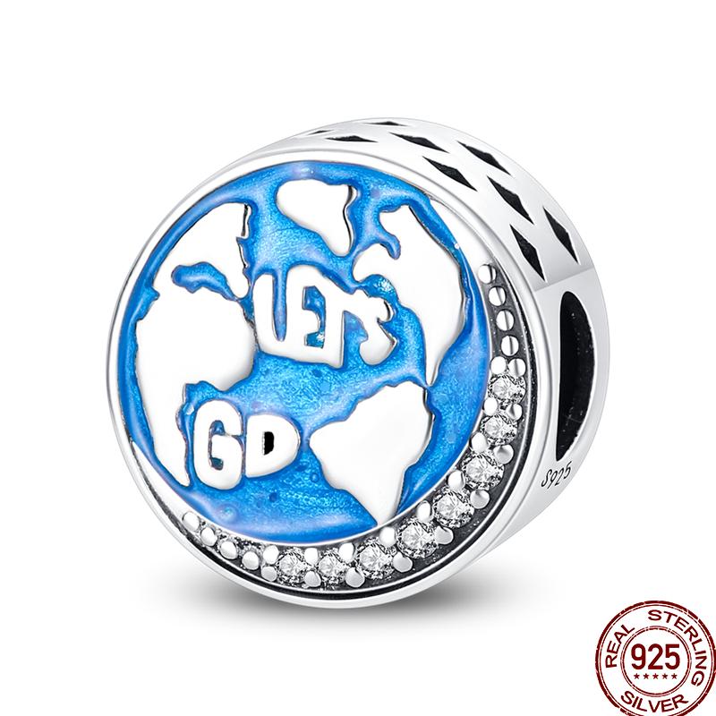 Copper Blue Mountains Airplane Stars Moon Blessing Charm Beads Suitable For 3Mm Original Bracelet Diy