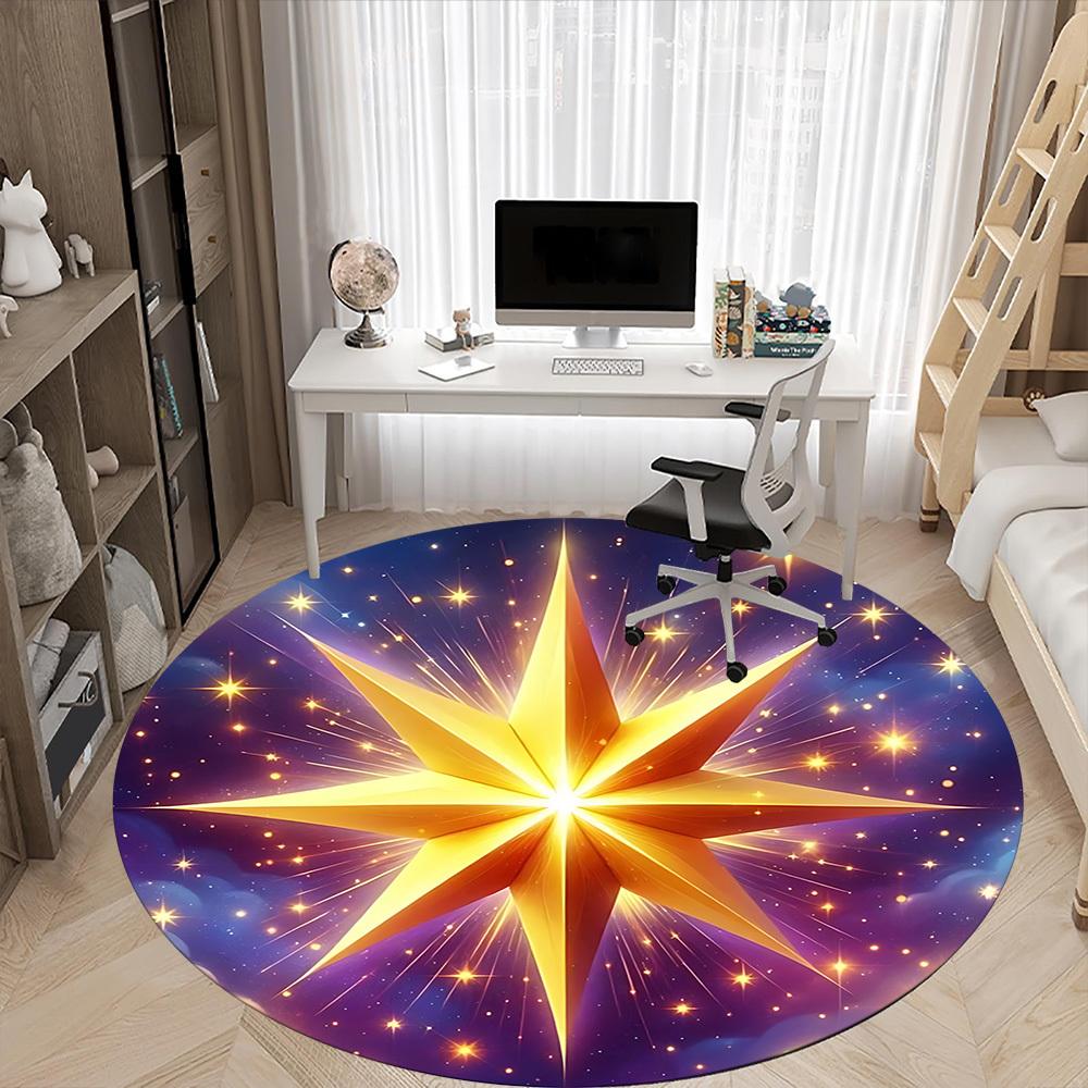1pc Celestial Star Print Carpet for Office Non-Slip, Round Carpet, Soft & Comfortable, Carpet for Office, Lightweight Round Floor Mat