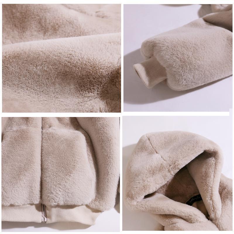 Loose Plush Jacket Women's Winter Imitation Rex Rabbit Fur Long New Thickened Hooded Coat