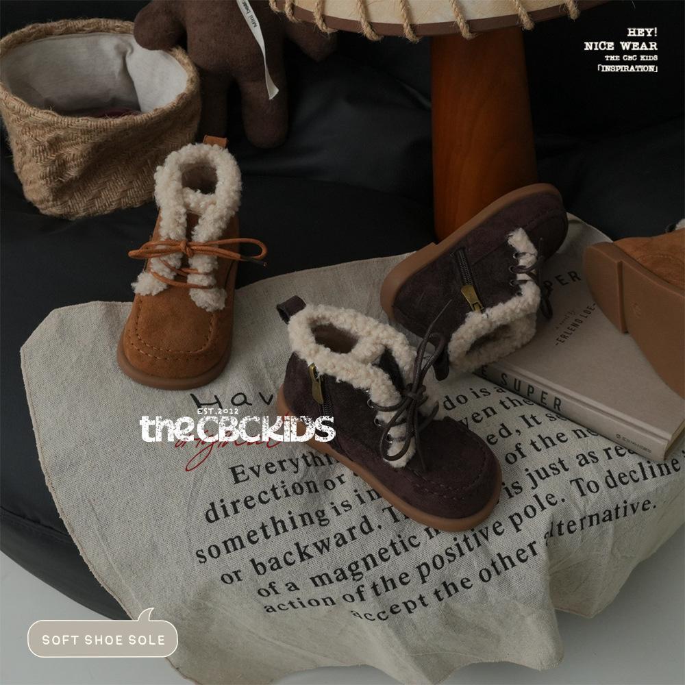 XSHX Retro "Miu Hair Boots" Children's Martin Short Boots Boys and Girls Side Zipper Fleece Warm 248102