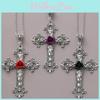 Collier Pendentif Croix Rose Gothique Avec Chaîne Os de Verrouillage en Alliage Pour Femmes