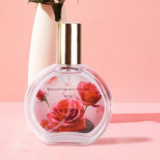 50ml Natural Fragrance Perfume for Women, Long Lasting Floral Fruity Scent, Transparent Round Bottle with Golden Cap Romantic Gift, Ideal for