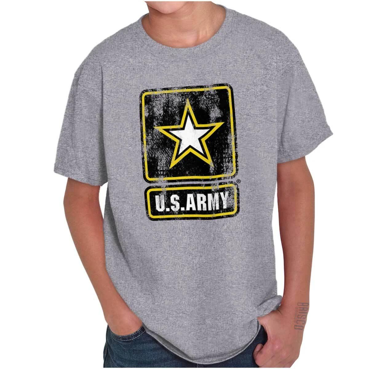 

Officially Licensed Distressed US Army Logo Youth Crewneck 100% Cotton T-shirt Mens Womens Tees Tops Boy or Girl 4XL
