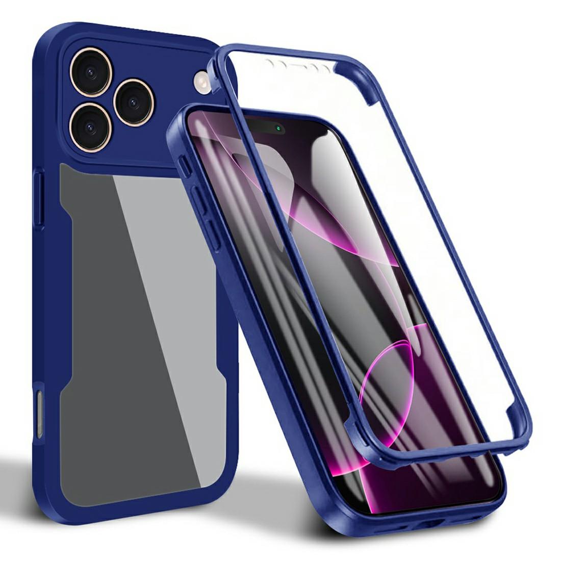 

For iPhone 17 Pro Case Acrylic+TPU Clear Phone Cover with PET Screen Film Blue