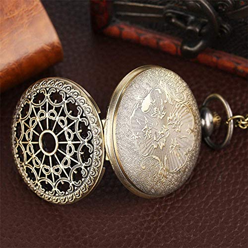 Vintage Antique Copper Quartz Pocket Watch, with Chain, Spider Web Engraving Design, Nostalgic Commemorative Style