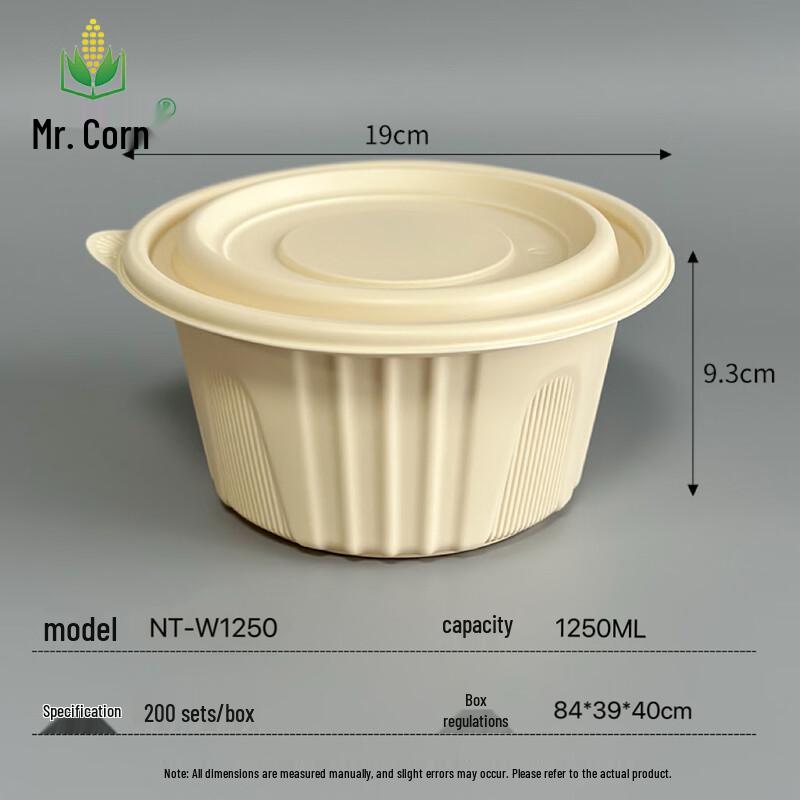 Mr. Corn Biodegradable Corn Starch 1250ml Round Takeaway Container