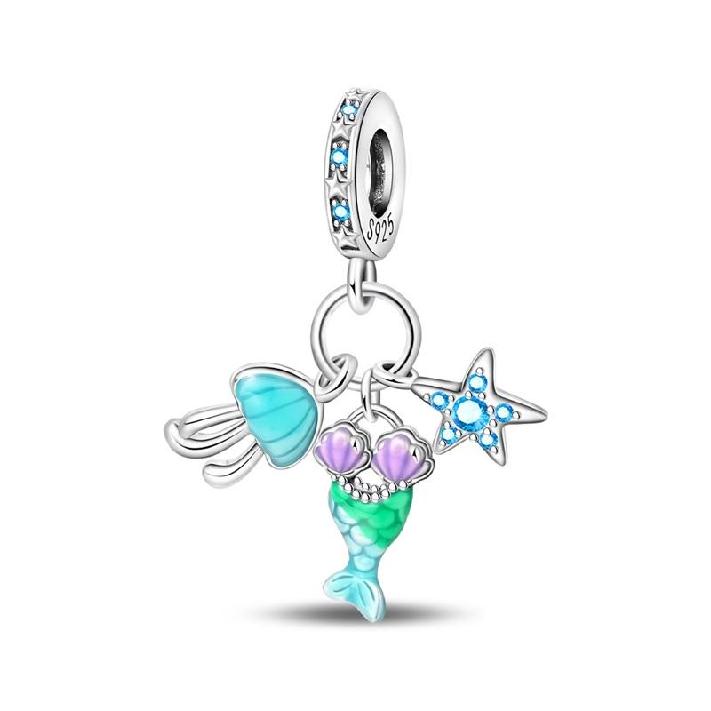925 Silver Ocean Princess Magic Mirror Princess Rose Princess Charms Pendants Fit DIY Bracelets Party Jewelry