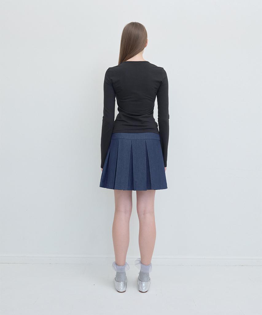 Pisis Denim Pleated Skirt_Blue