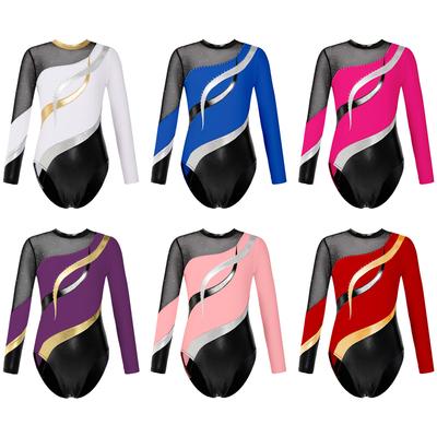 Kids Girls One Piece Leotard Shiny Rhinestone Decorated Gymnastics Jumpsuit Practice Outfits