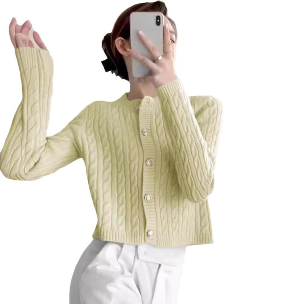 Fried Dough Twists Women's Knitted Cardigan Spring Versatile Korean Gentle Style Solid Color Slim Short Sweater Coat