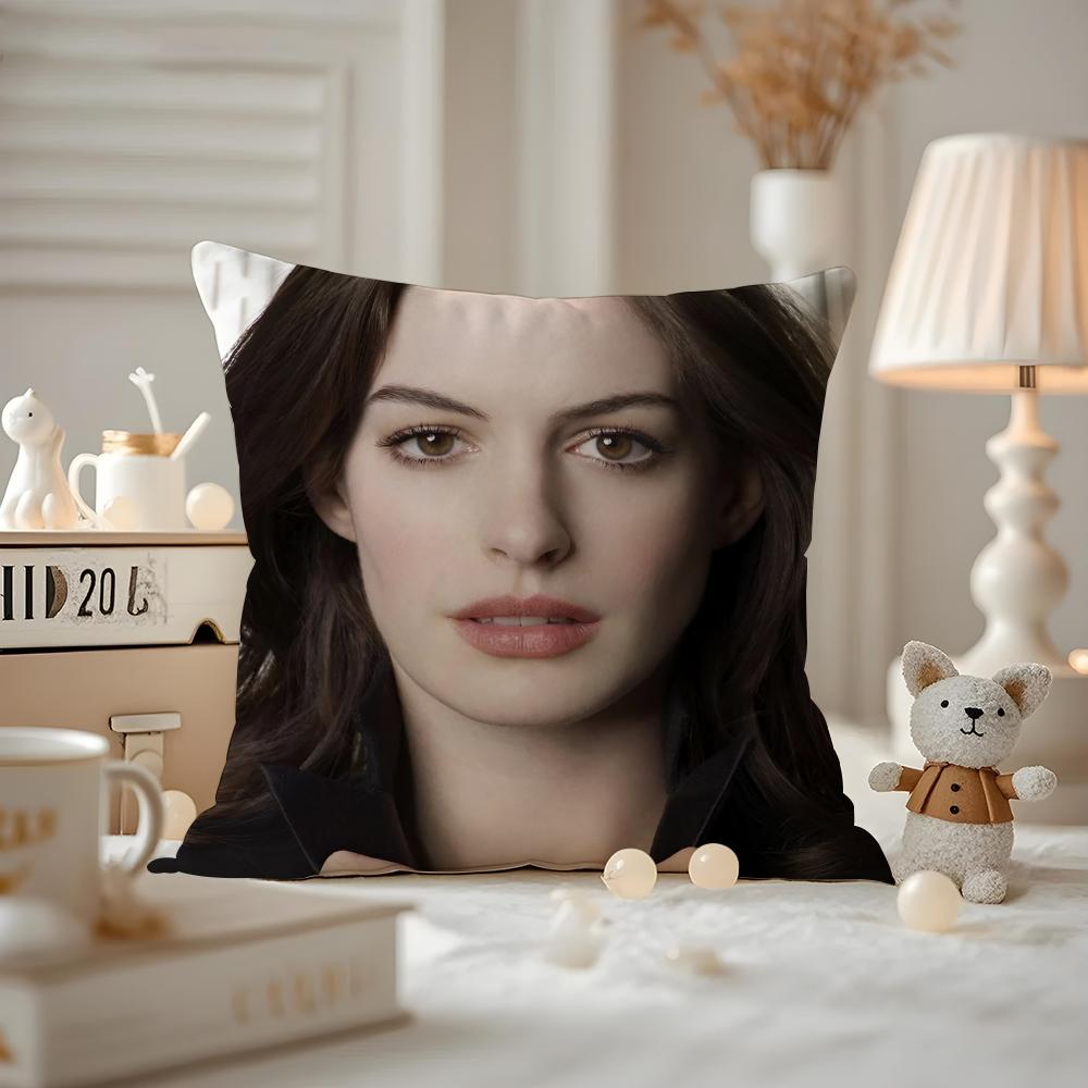 Actor AAnne HHathaway Cushion Cover Antidustmite Pillowcase Invisible zipper silky short plush Sofa cushion cover