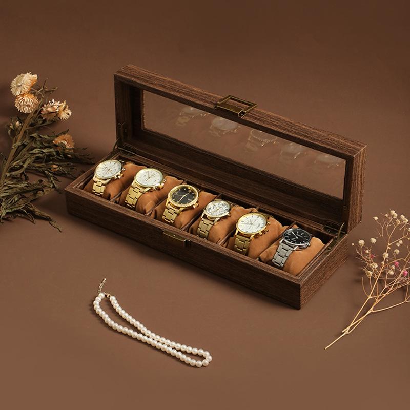 2025 New Style Retro Imitation Wood Grain Leather Watch Box Creative Chinese Style Watch Storage Case Gift Box