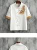 Men's Summer Embroidered Dragon Cotton Linen Shirt - Zen Style Tang Suit