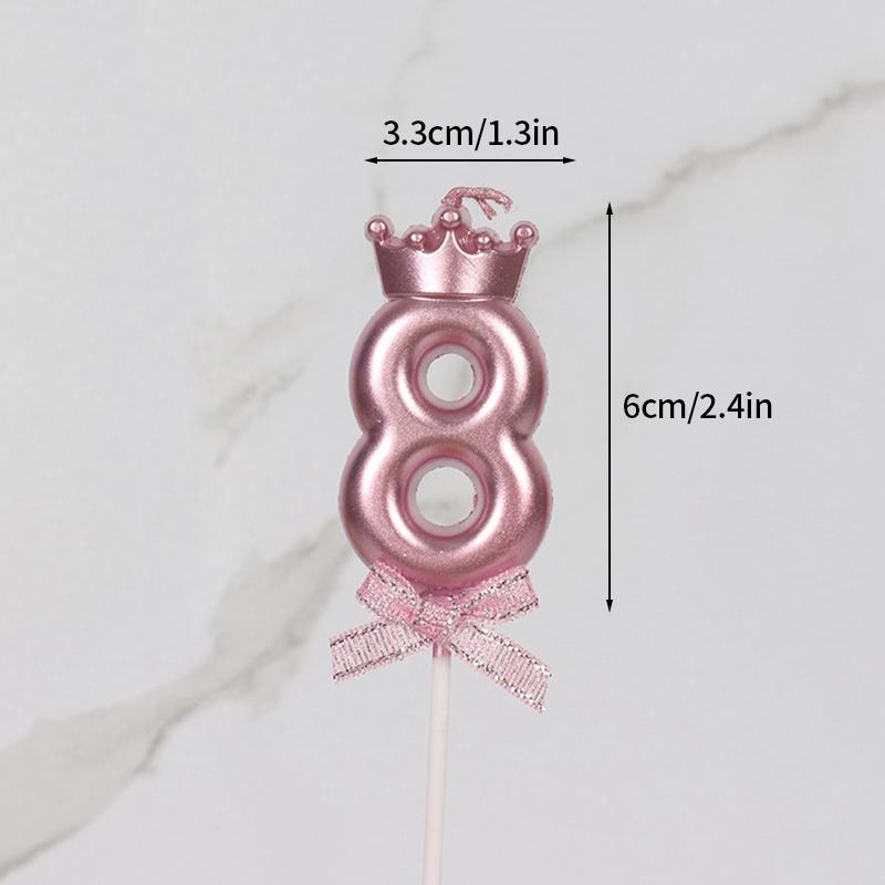 Pink Crown Candle Birthday 0-9 Number Cake Decoration Digital Candles Dessert Insert Decor Party Anniversary Day Cake Decor