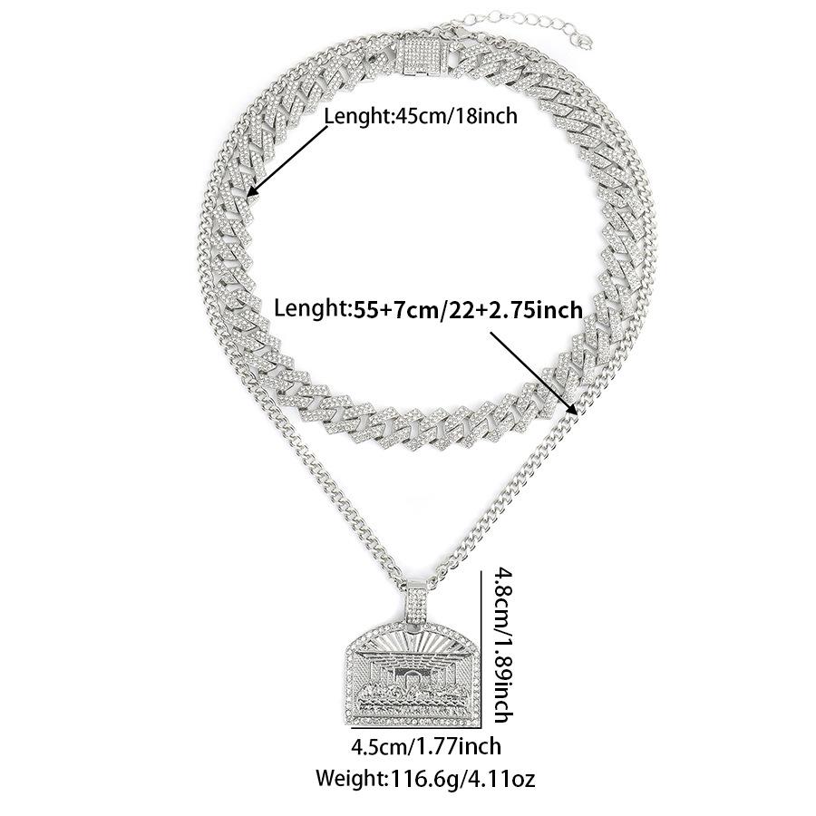 Unisex Zinklegierung Strassstein Hip Hop Anhänger mit personalisierter kubanischer Kette im Ölgemälde-Stil