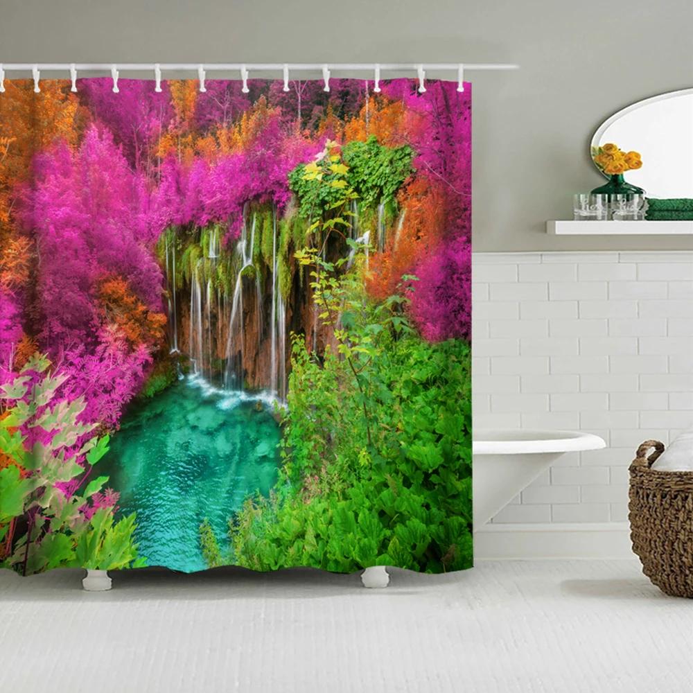 

Dafield Mountain Shower Curtain Nature Pictures Lake Landscape Primitive Smoky Cloth Black Forest Fabric Bathroom Shower Curtain W60H190(CM)-1 Pcs
