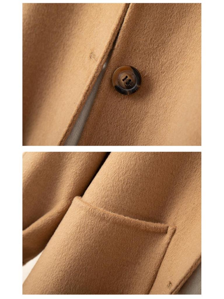 Dámský kašmírový kabát střední délky oboustranný na podzim/zimu - Petite, Čistě ručně šitý, Celovlněný, Zesílený design