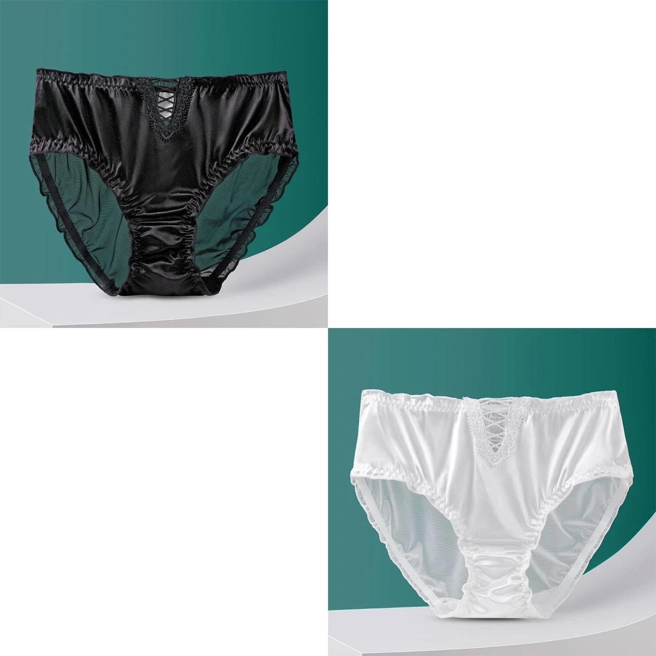 

2 Pairs of Plus Size Female Summer Sexy Hollow Lace High Waisted Non Mark Breathable Triangle Briefs XXL чорний/білий