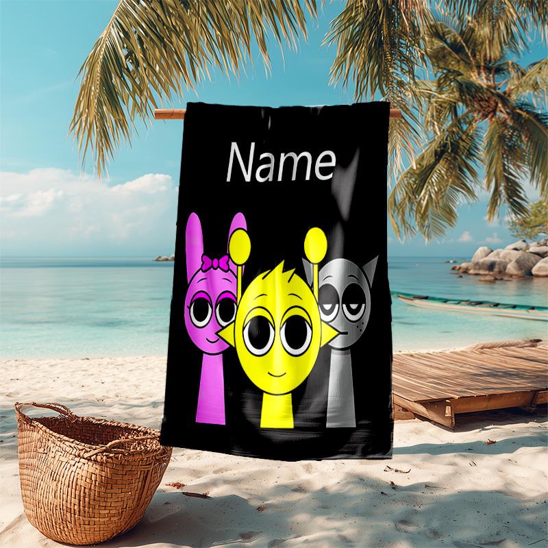 Personalized Customized Proof Beach Towel with Sprunki Themed Pattern - Soft, Absorbent,quick-drying,perfect Swimming,camping&bathing