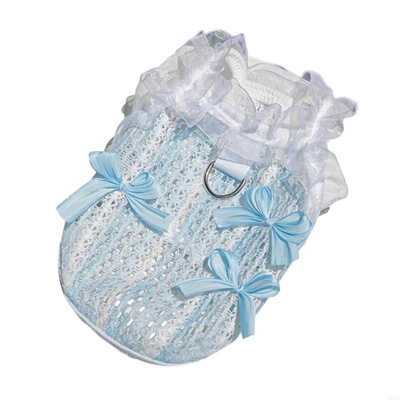 Elegant Laces Pet Vest Breathable Polyester Dog Clothes Hollows Out Pet Dress for Daily Wears and Special Occasions B03E