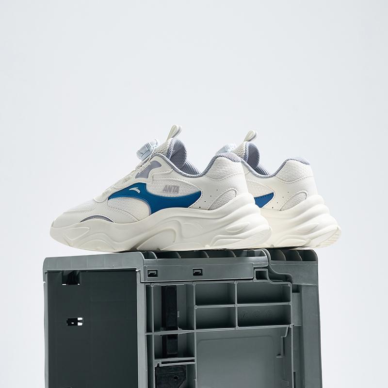 Anta Fashionable Versatile Simple Shock Absorbing Wear Resistant Low Top Kids Running Shoes Kids Sneaker White Blue A312418801-1