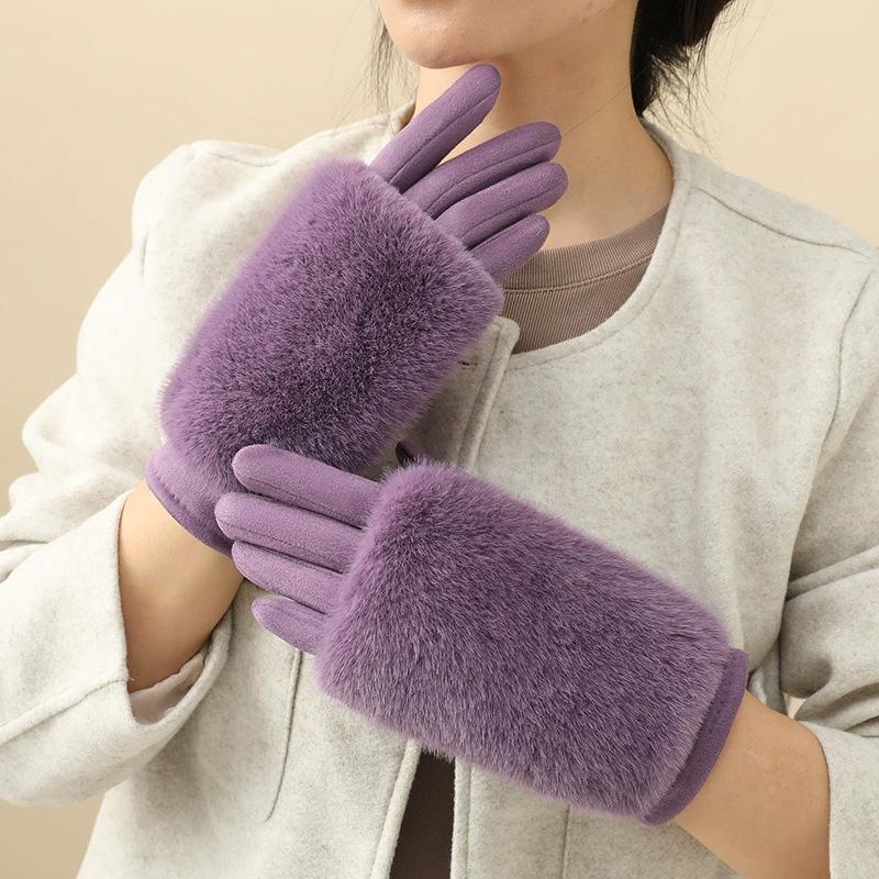1Pair Finger Splitting Cold Protection Plush Warm Cotton Blend Winter Touchscreen-enabled Gloves Windproof