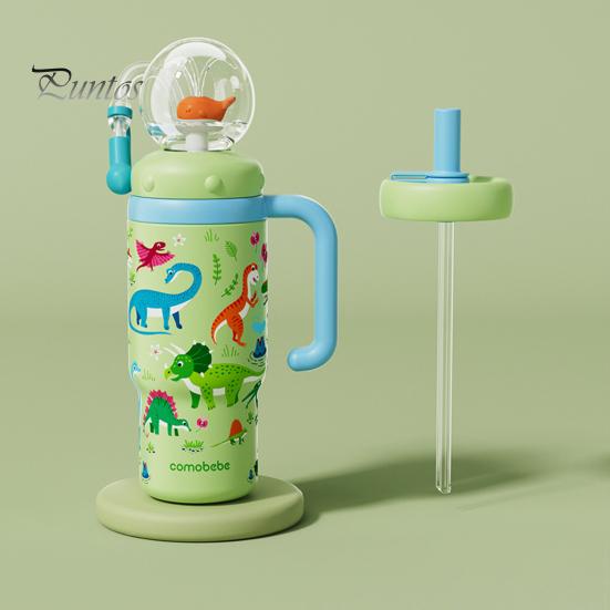 Leak-resistant Toddler Cup Whale Fountain Tumbler 710ml Stainless Steel Drinking with Fun Effect Leak-Proof Spill-Proof Straw for Kids Adults