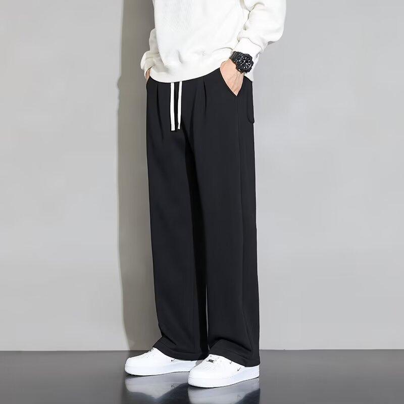 Autumn and Winter Wide-leg Pants Men's Velvet Straight Loose Sports Casual Long Pants Black Sweatpants 2026 New