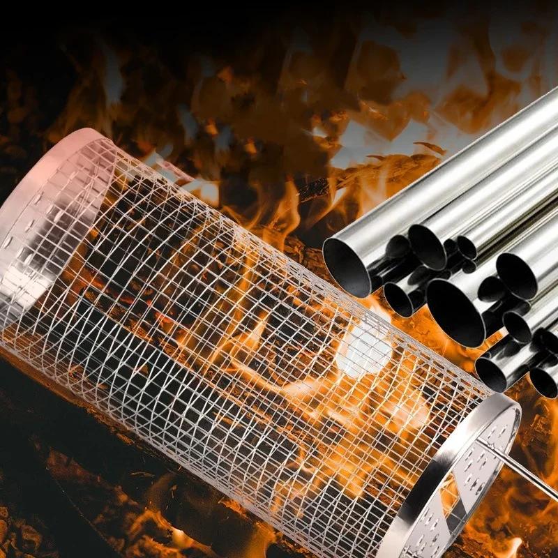 Coș de grătar portabil din oțel inoxidabil, coș de gătit pentru camping, picnic, BBQ, foc de tabără, grilă, coș de rulare