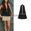 Fall New Women's Clothing Sexy Style Metal Buckle Decoration off-Shoulder with Belt Hanging Collar Tops 8628785